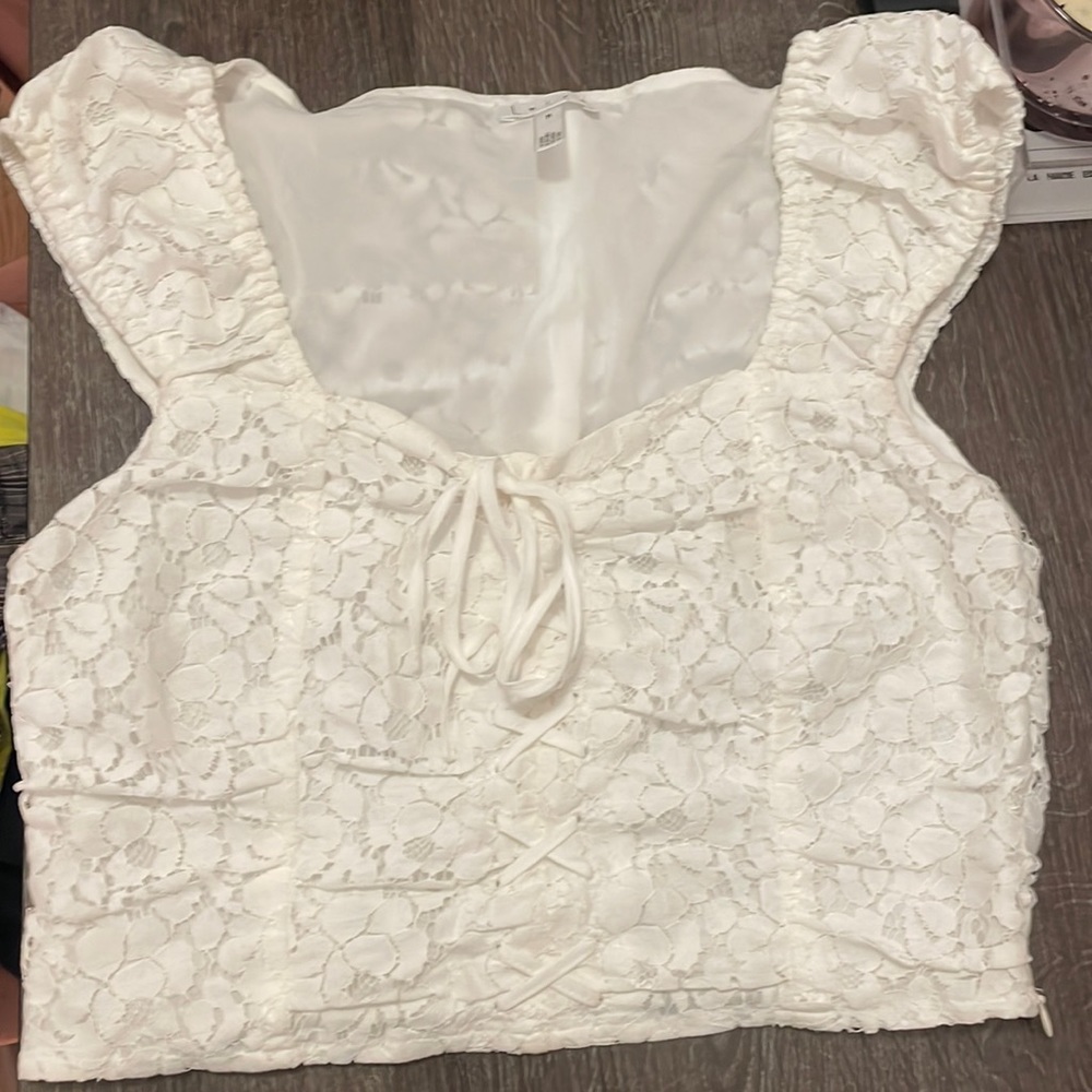 Nordstrom - White Lace Cropped Corset Top Size Medium